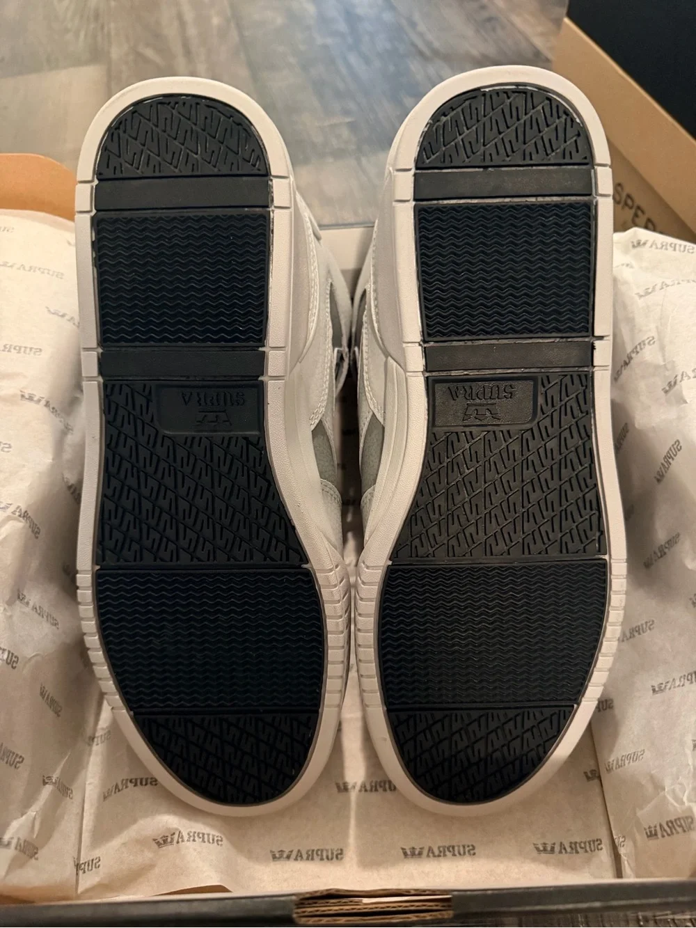 Supra White and Gray High-Top Sneakers